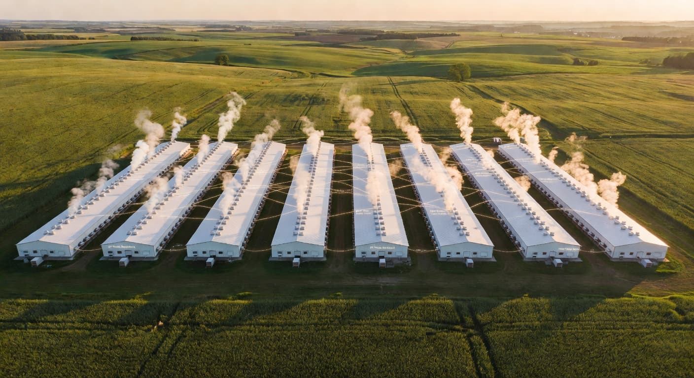 Aerial view of commercial poultry operation